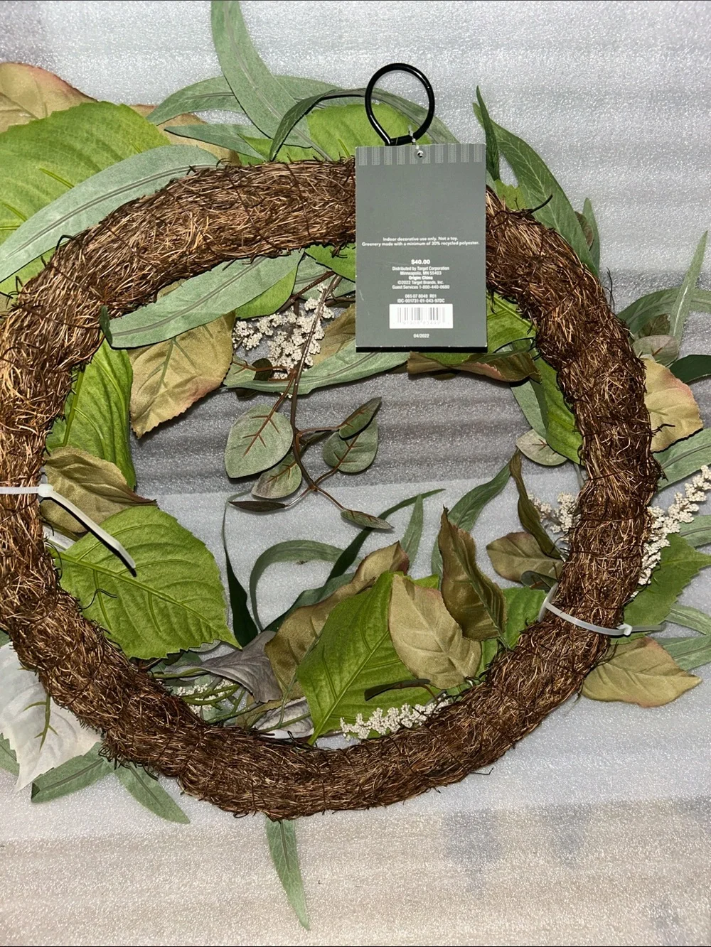 Studio McGee Green and Light Green/Rust Faux Leaf Wreath with Cream Accents
